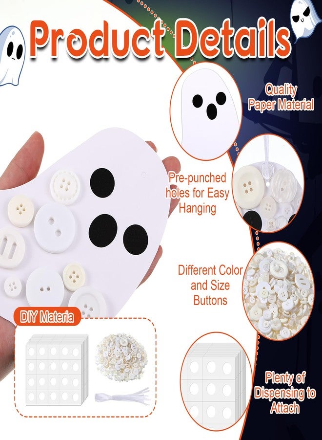 CraftyDream 12 Set Halloween Ghost Craft Kit Buttons Boo Halloween Ornament Craft Hanging Decoration for Horror Theme Party Favor DIY Home Activities - Image 2
